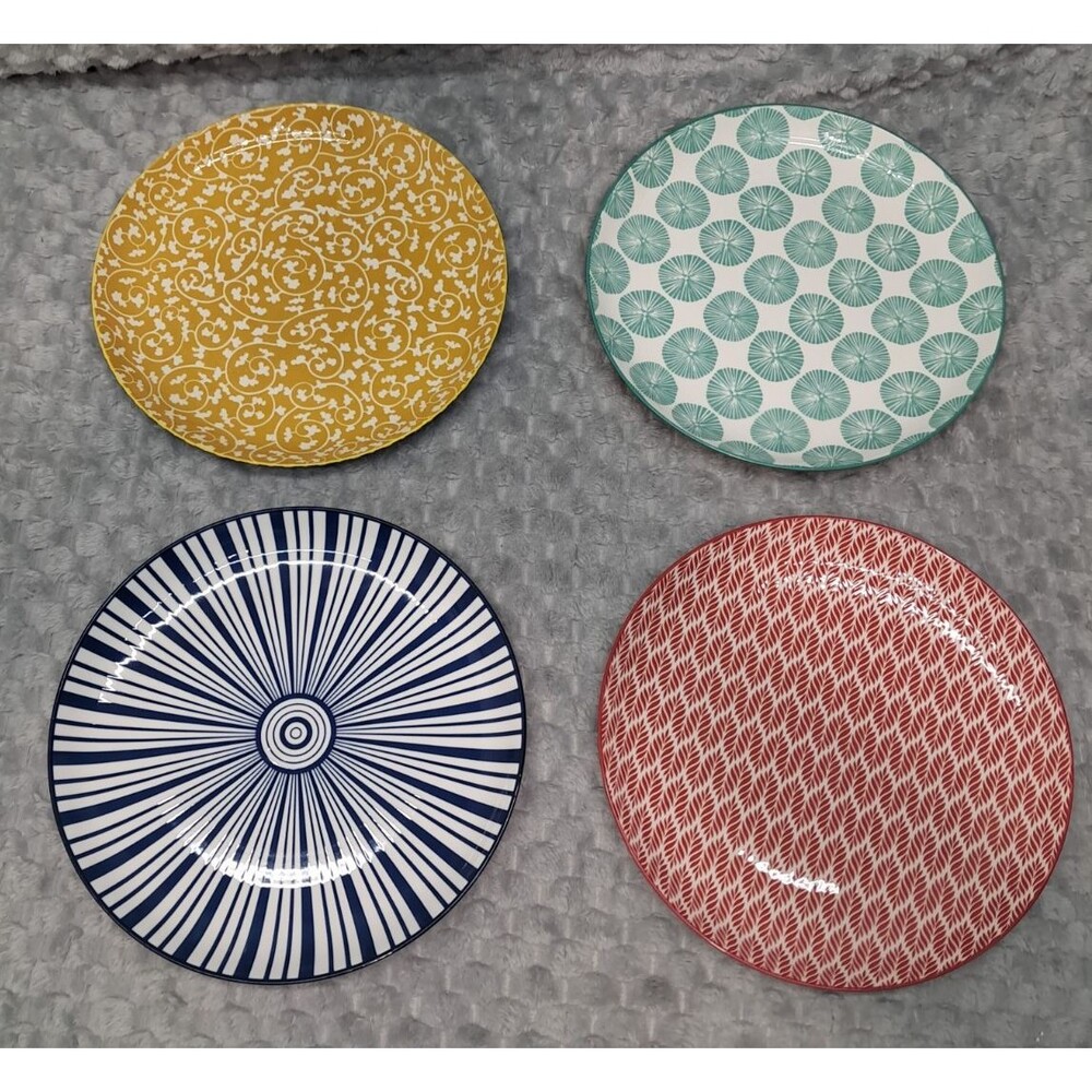 Set 4 Selamica Porcelain Dinner Plates Large 10.5" Dinnerware Ceramic Geometric - Picture 2 of 16
